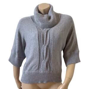 INC Intl Concepts Gray Cable Knit Cowl Neck Dolman Silk Blend Angora Sweater L